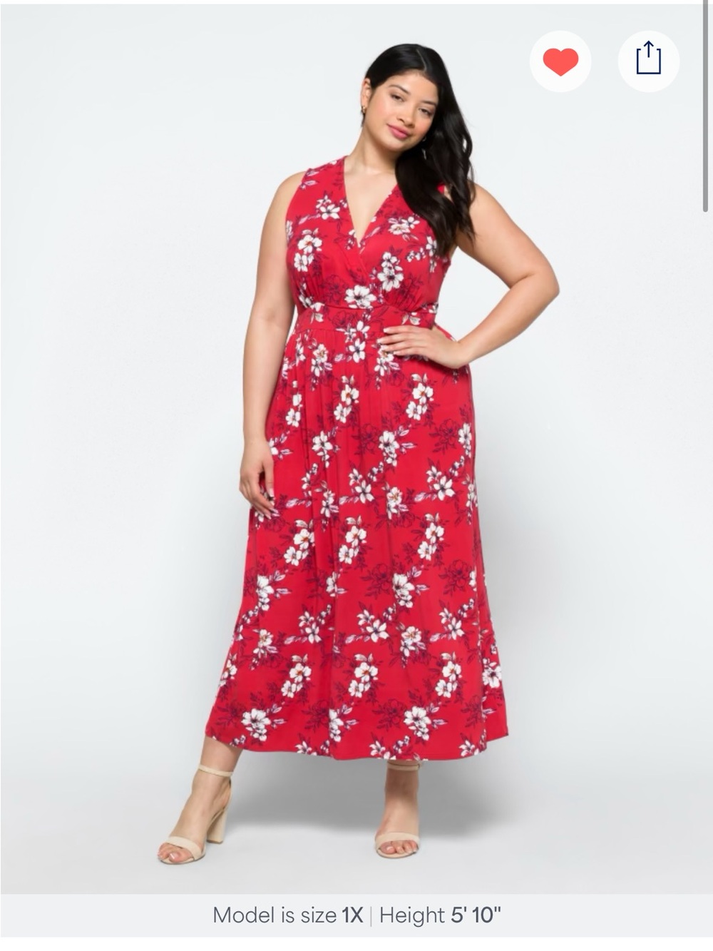 Red Floral V-Neck Maxi Dress